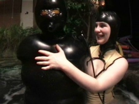 Alice In BondageLand - FemDom Fetish Movies -  Sack Blowjob Inflatable Latex Rubber Ducky  Hot Tub Pt 4