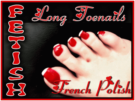 Long Toenail Painting  French Polish - Painting her princess long-toenails. Part 2 - french polish, red polish with french white tips