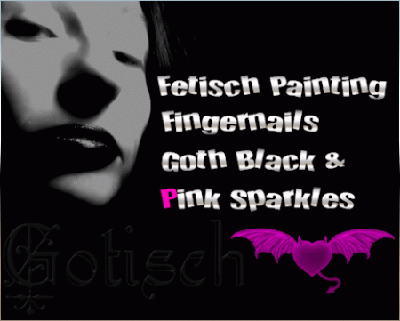 Goth  Fingernails  Goth Black  Pink Sparkles - Fingernail painting fetish. Goth black & pink sparkles