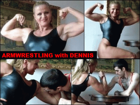Armwrestling - Mysteria armwrestles with dennis, a small but strong italian. She shows him her big bicep, but he still thinks he can beat her! He promises to kiss her bicep, if she beats him. What will happen??

hd - 1280x720p