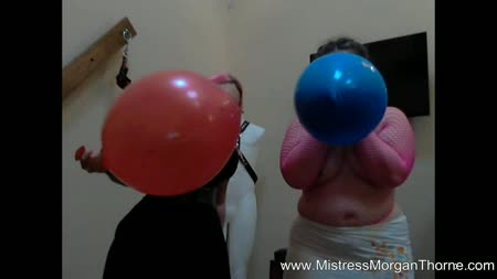Four Foot Balloon Race 720 Mp4 - Ms morgan thorne and bunny have huge four foot balloons and no air pump to blow them up with. They decide that it will be fun to have a race to see who can blow them up by mouth first. They've always been a little competitive and silly. They run into the first problem when they find that the lip of the balloon is too big for their mouths. They figure it out and start blowing up the balloons, slowly filling them with air. As they go, they start to get light headed, they've been hyperventilating! Watch as they giggle and try not to fall over while still not giving up on the balloons, neither one willing to admit defeat.	
finally, they have to admit that they can't keep up the pace of blowing up these balloons, so they decide to have fun letting the air out, making lots of silly noises, blowing the air on each other and generally being silly *****. Enjoy this rare candid clip of ms morgan!	
in this clip: ms morgan thorne, bunny, balloons non-pop, candid, laughing, corset, gothic *****, curvy women, large balloons